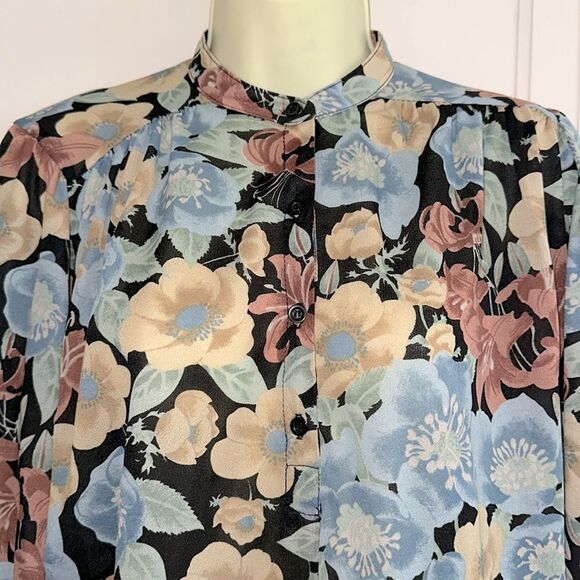 Vintage 70s The Branch Floral Knit Polyester Tunic Top with 3/4 Sleeves - Picture 2 of 9
